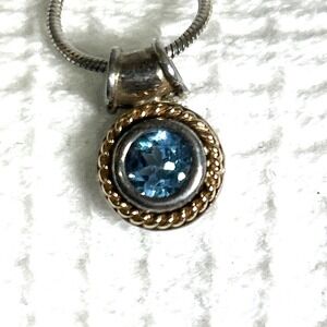 Round Cut Blue Topaz Pendant 925 Sterling 14K Gold, 18" Snake Chain 925 Sterling